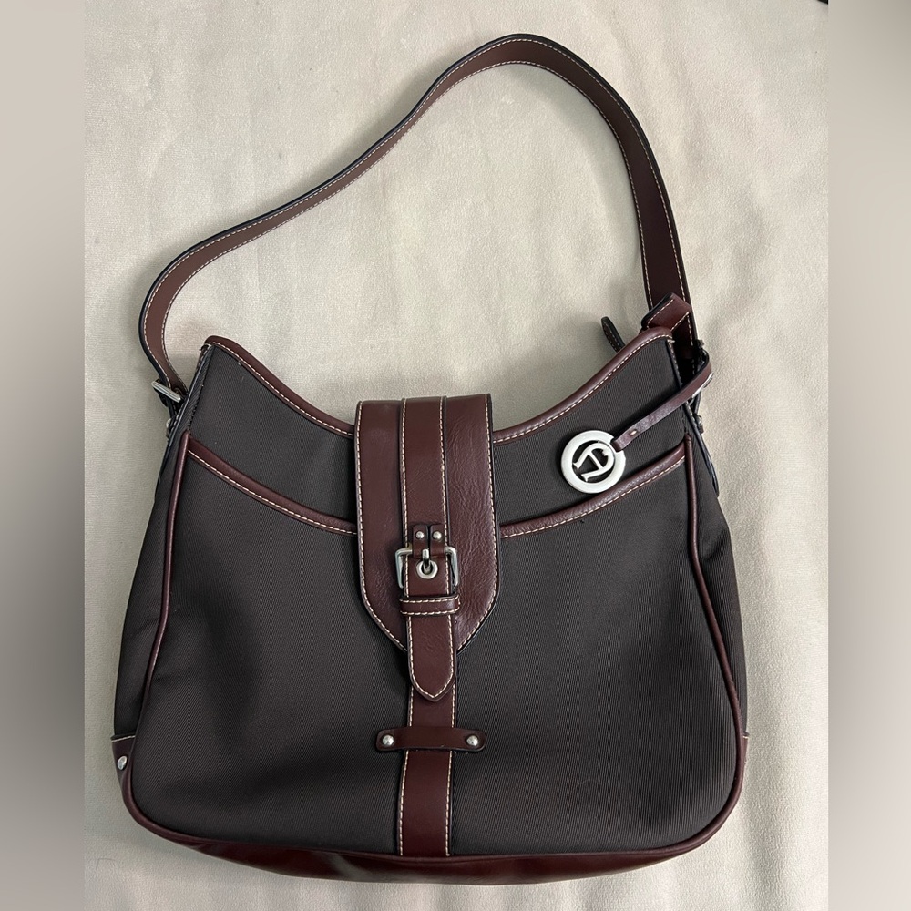 🤎 Etienne Aigner Brown Leather & Canvas Shoulder Bag | Classic Buckle Hobo